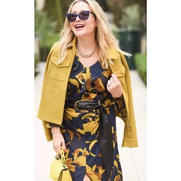 CAbi Midnight Dress Navy Blue Yellow Floral Mesh Ruffle Midi Maxi Size S 4242 CL - Picture 2 of 5